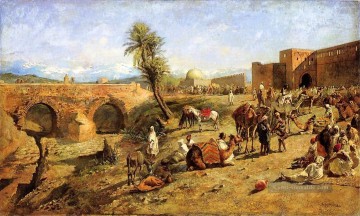 stadt - Ankunft eines Caravan außerhalb der Stadt Marokko Indian